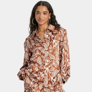 Latino Heritage Month Women's Long Sleeve Button-Down Shirt - Brown M